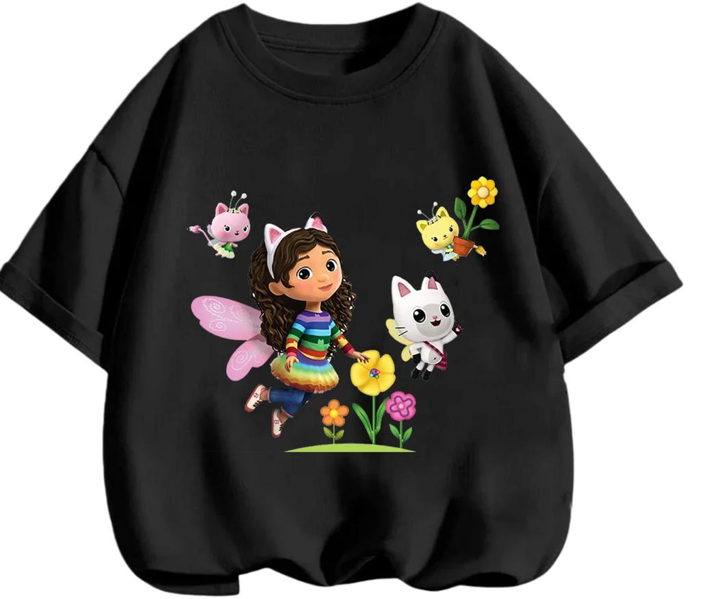Casual T-shirt Summer Cute Cartoon Print Fashionable Round Neck Children's Top