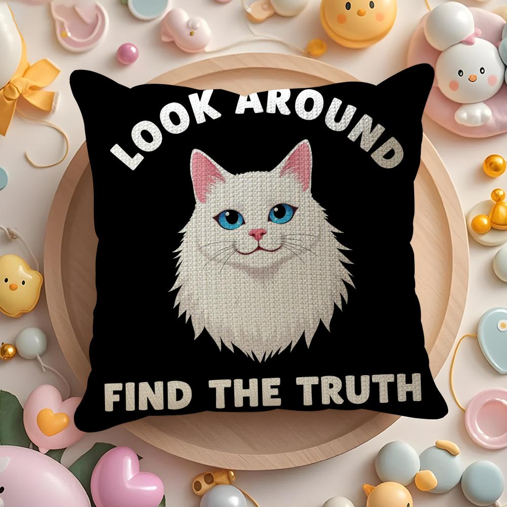 Kawaii Cat Cushion Cover DoubleSided Printed Organic Linen Pillow Cover Decorative for Sofa Home