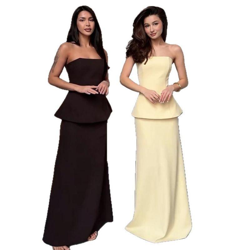 In Stock 2025 Spring New Cross-Border European and American Foreign Trade Women clothes Tube Top Solid Skirt Temperament Fashion Set