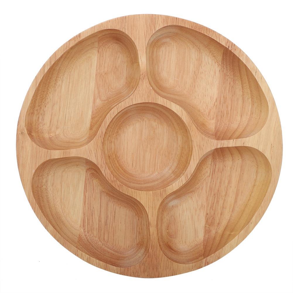 

Wooden Round Shape Food Divided Plate Dessert Snack Sub grid Dish Tableware Tray (25cm)