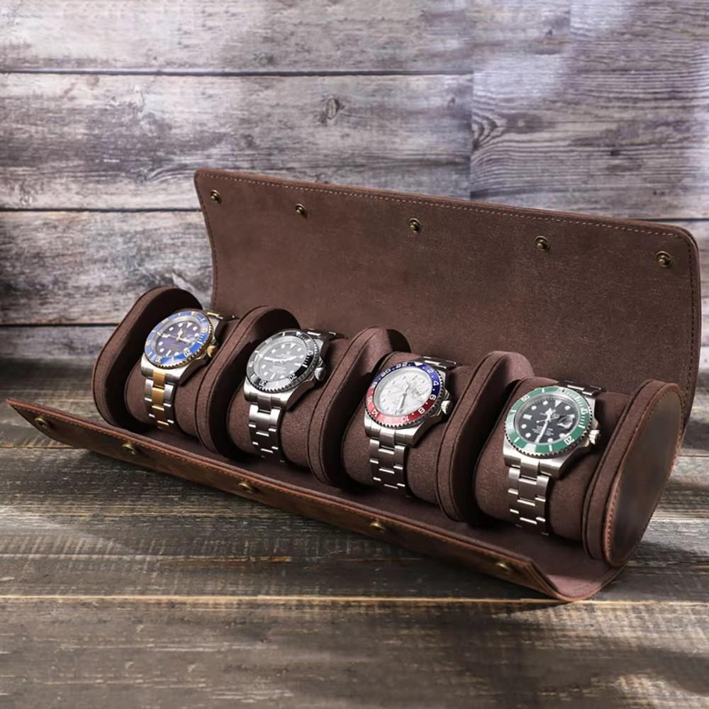 Genuine Leather 6 Watches Organizer Holder Display Case, Jewelry Box Roll Pouch Storage Watch Boxes for Men Clocks