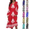 Damen Freizeitmode Retro-Print V-Ausschnitt Langarm Taille Langes Kleid