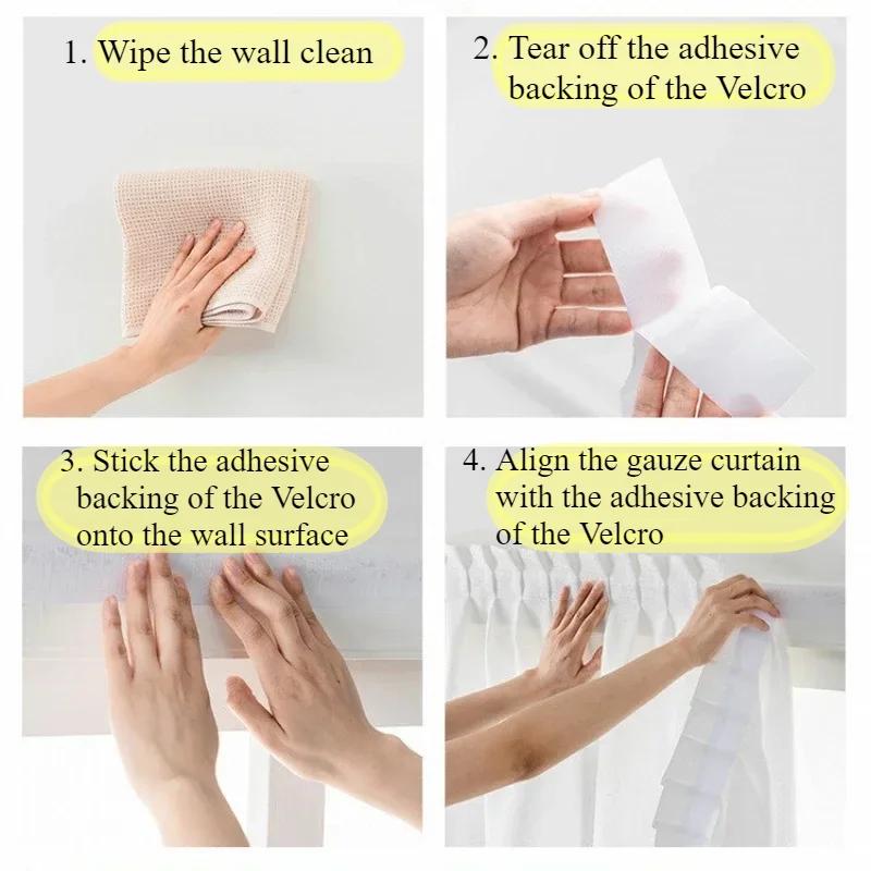 Semi Sheer Self-adhesive Curtain No Punching Installation Balcony Solid Color Gauze Privacy Drapes for Bedroom Window Blackout