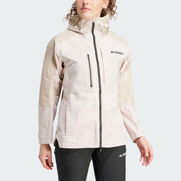 Adidas Color Block Two-Way Zipper Outdoor Sports Hooded Waterproof Windproof Jacket Women Jacket Light-Sesame IP1440