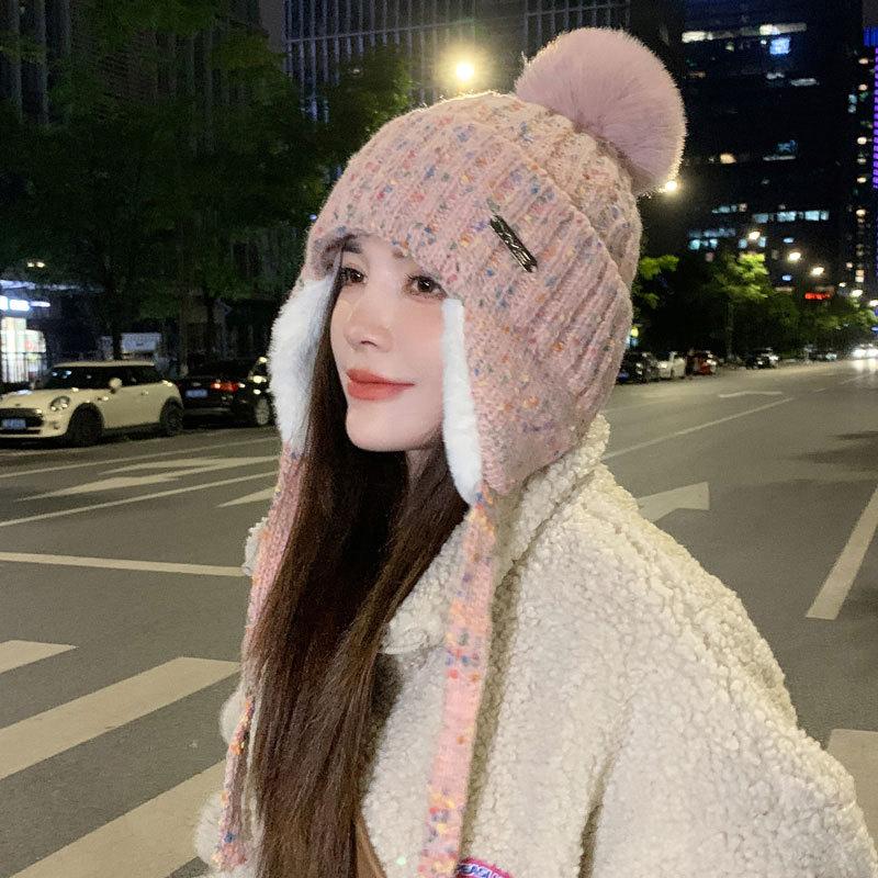 Ladies winter ear protection cotton hat wool warm casual piled thick sweet versatile cold cycling knitted Lei Feng hat