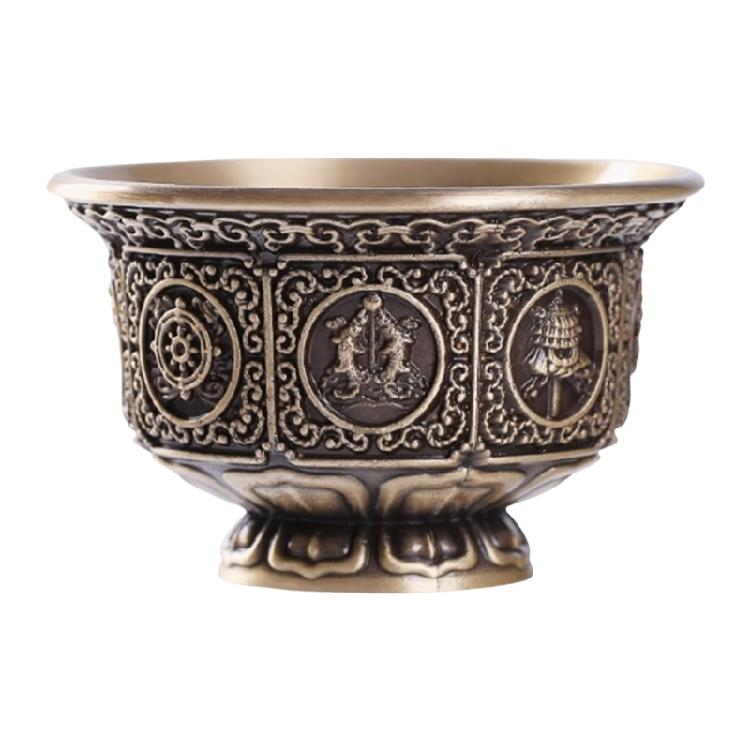 Metal Offering Cup with Eight Auspicious Symbol Tibetan Water Bowl for Household Use Religious Buddhas Decoration