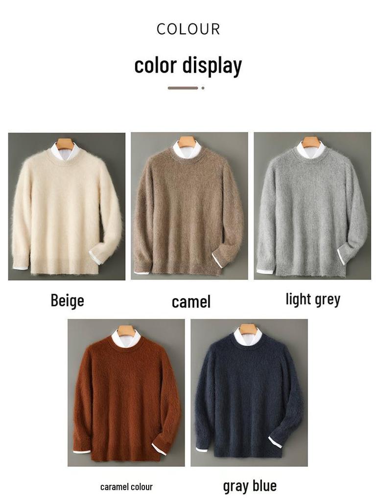 Herren Plüsch Pullover mit Rundhalsausschnitt, locker geschnitten, aus 100% reiner Wolle für Herbst/Winter