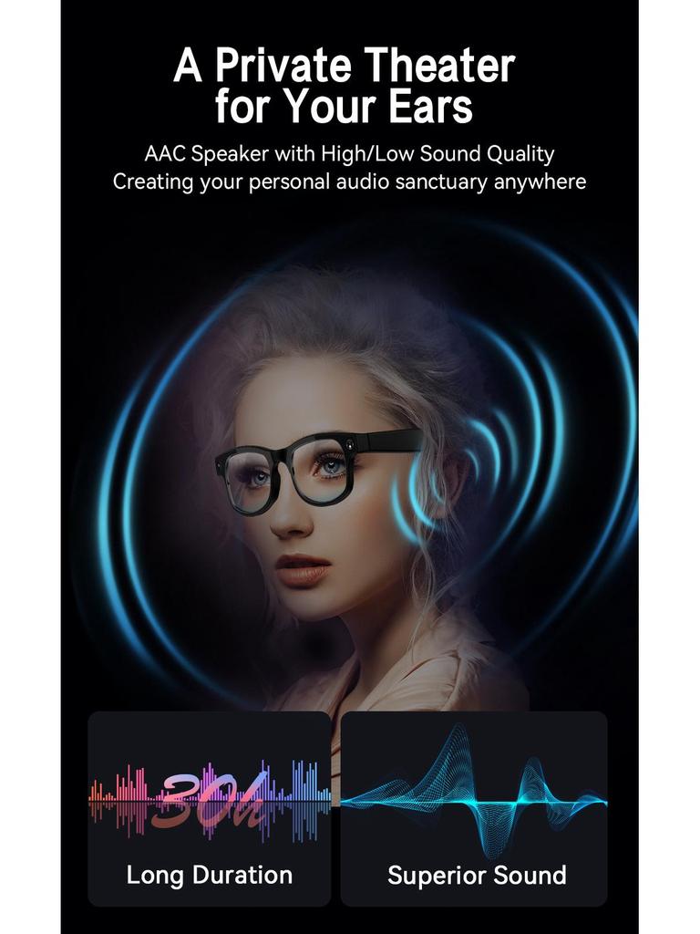 KI-Smart-Brille mit 8MP Kamera, Bluetooth-Musik, Anrufannahme & Übersetzung