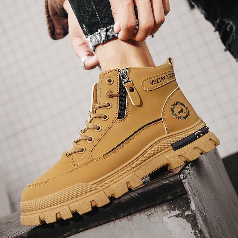 Martin boots new autumn high-top British boots medium-top leather waterproof thick-soled labor insurance rhubarb boots