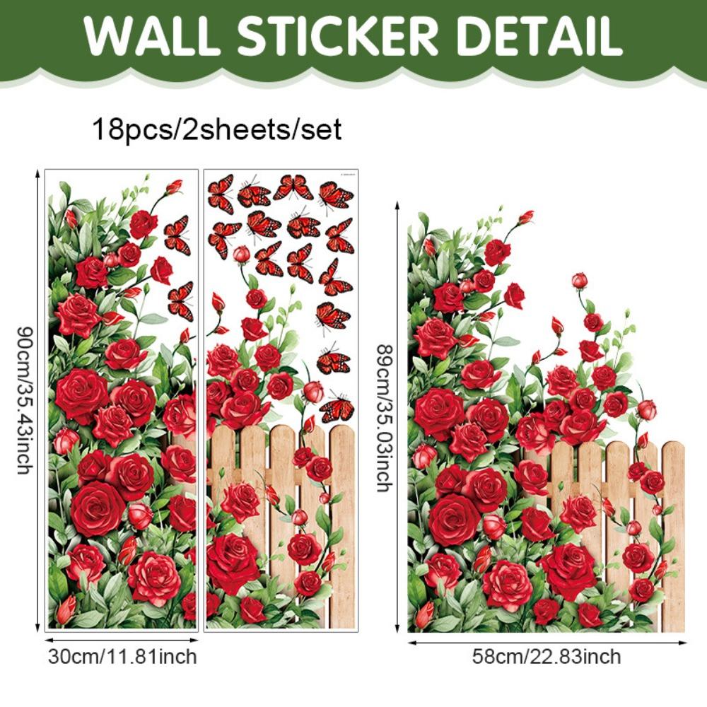 Valentines Day Rose Vine Butterfly Heart Balloon Wall Stickers PVC Self Adhesive Removable Party Wedding Home Decorative Decals