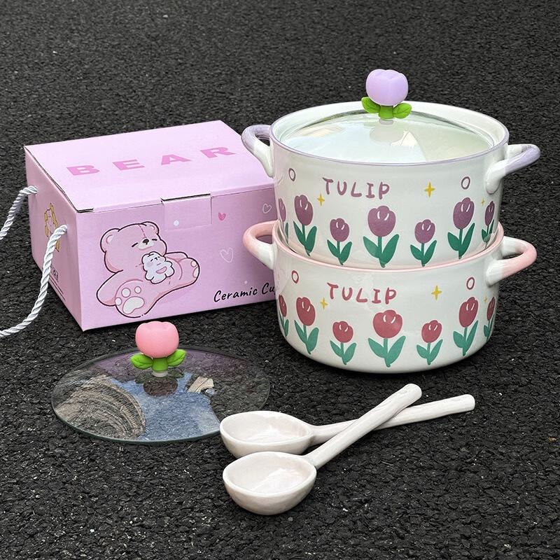 Tulip Ceramic Noodle & Salad Bowl with Lid