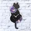 Kuroneko Flower Pendulum Wall Cat Preserved W172 X D45 X Lulu's Clock, Purple, Clock, Design, Flowers, Size H400mm, Purple, Lulu's-0660
