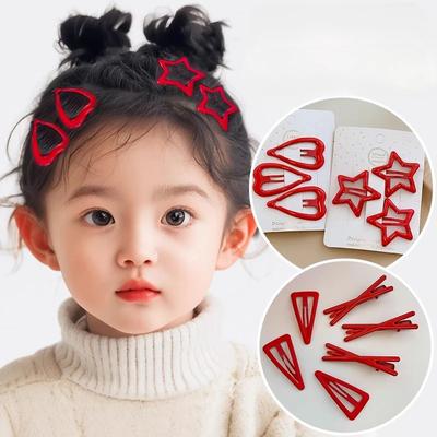 3 Stück/Set Niedliche Rote Geometrische Sterne Herz Haarspangen für Kinder Baby Mädchen Süße Haarspangen Kinder Weihnachten Neujahr Haarschmuck