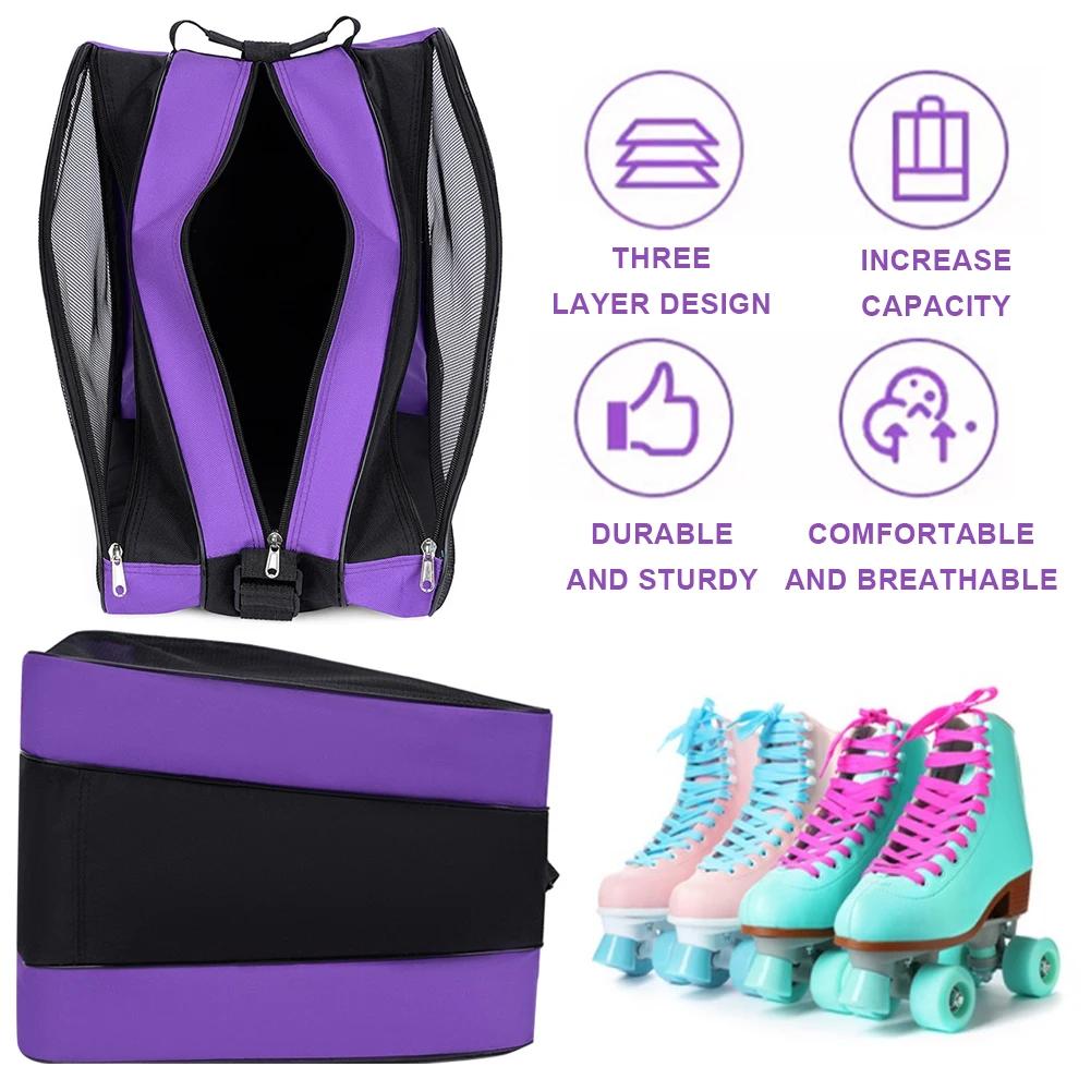 Roller Skate Bag Ice Skate Shoes Bag Oxford Cloth Ski Snow Boots Bag Multi-Compartments Ice-Skating Shoulder Bag for Ski Sports