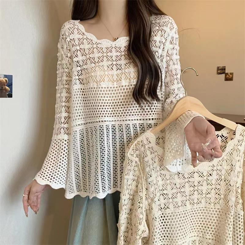 Bohemian Crochet Lace Cardigan for Plus Size Women - Summer 2025 Sun Protection Layering Top One Size белый