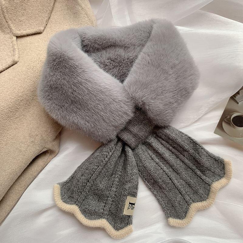 Soft Fluffy Fur Scarf for Women Knitted Fish Tail Thicken Plush Warm Cross Snood Scarves Female Girl Windproof Neckerchief