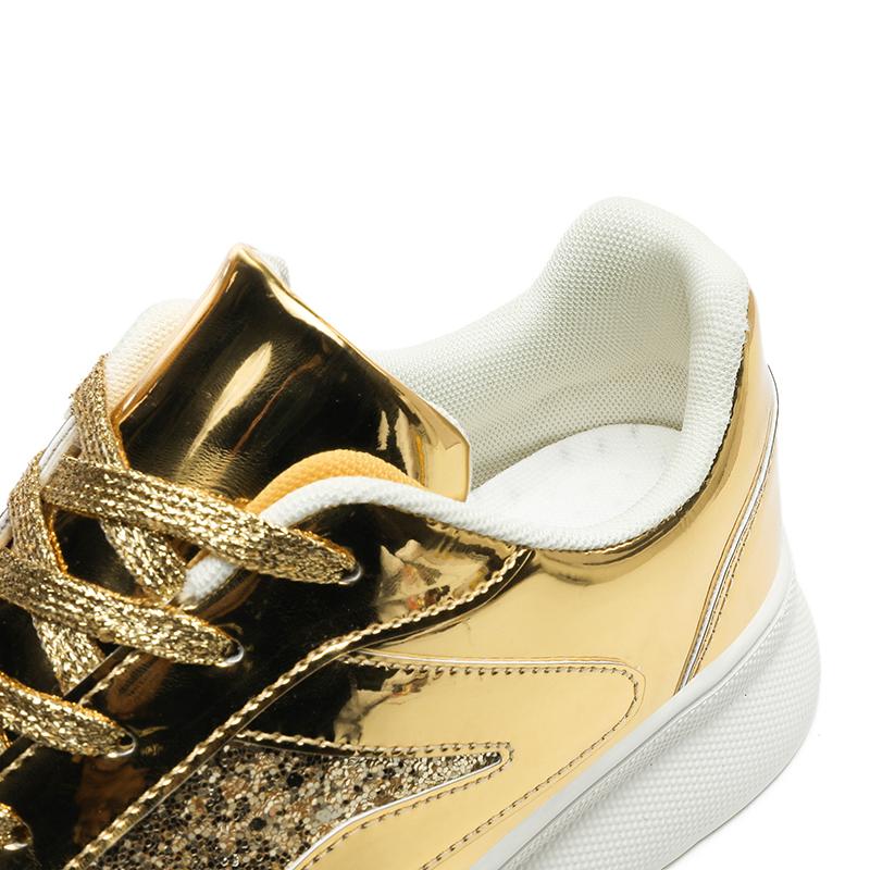 Men Sparkling Shoes Couple Lightweight  Black Gold Women’s Low Thick Sole Platform Sneakers for School Student Plus Size