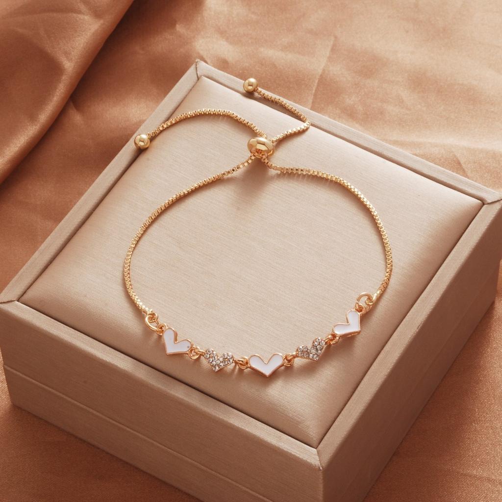 Women Simple Style Adjustable Love Heart Crystal Bracelet