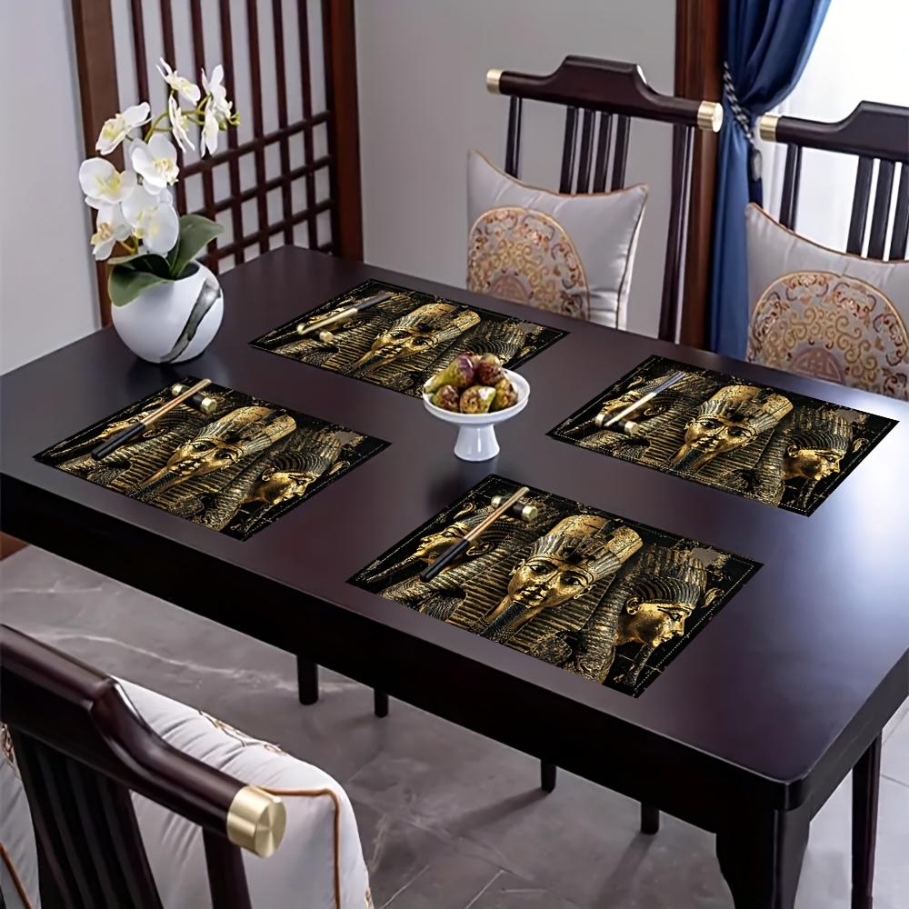 Egyptian Art Placemats Set of 4 Vintage Pharaoh Place Mats for Dining Table Kitchen Decor Washable Linen Like History Lover Gift