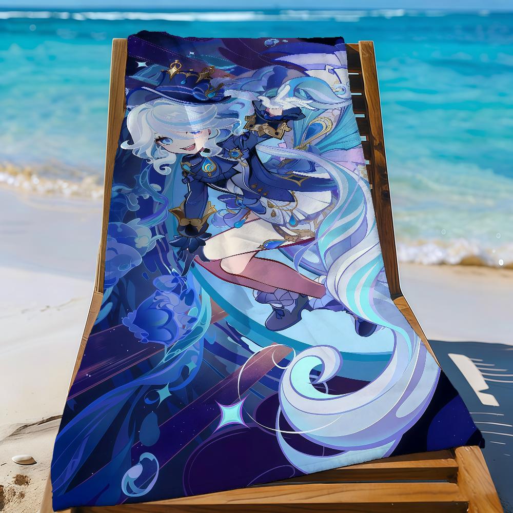 Game Cute Furina Genshin Towel Sports Quick Dry Travel Camping Gear Sandproof Soft Light Large Beach Towel