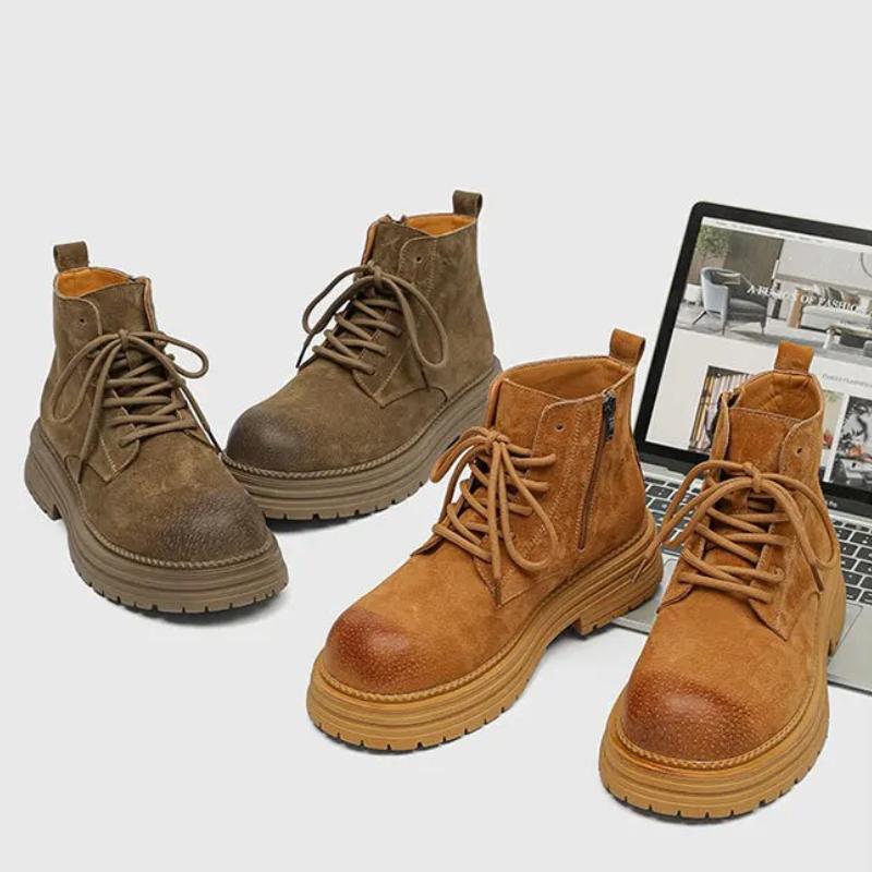 Men's Suede Leather Horse Boots Outdoor Man Casual Thick Soled Short Boots Fashionable Work Boots