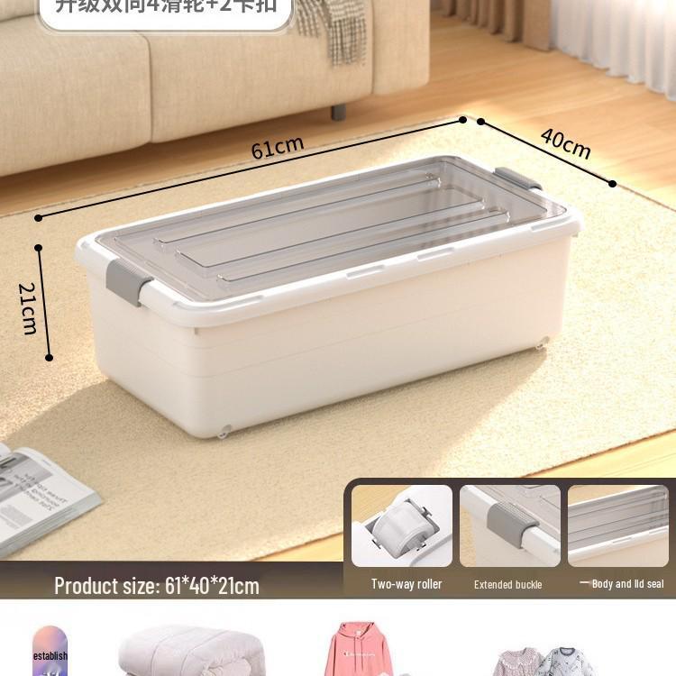 Transparent Underbed Storage Box with Wheels for Clothes and Quilts