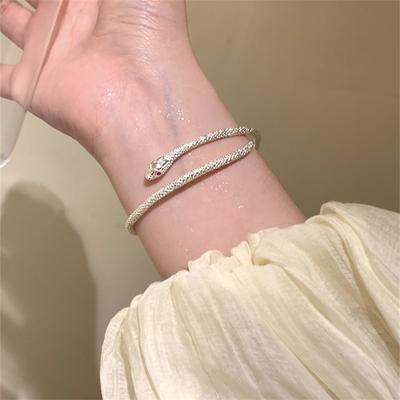 Silberne Schlange Wickelarmband Leichter Luxus Nische Designgefühl Weiblich Exquisites Kaltwindarmband Verstellbare Persönlichkeit Fortgeschrittenes Gefühl