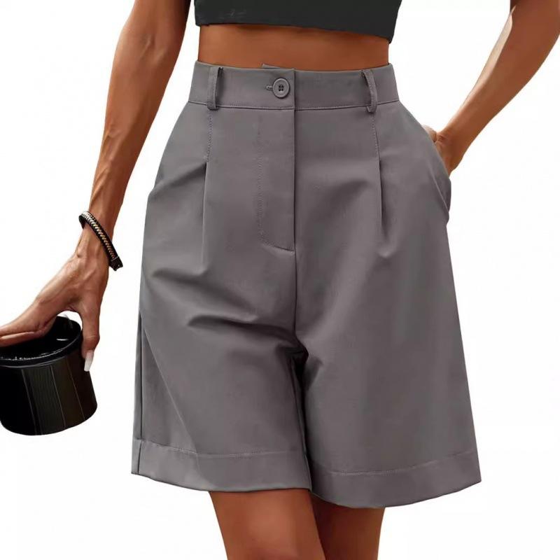 Pantaloncini Estivi da Donna Elastici Vita Alta Tasche Laterali Ampie Dritti Morbidi Monocolore Traspiranti Casual da Ufficio
