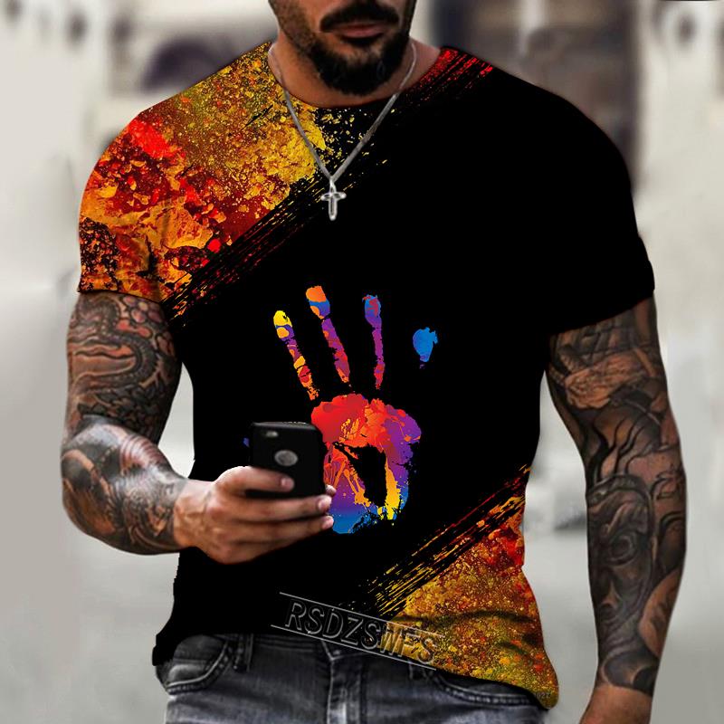 Color Graffiti Handprint 3D Printing Men's T-shirt Hip Hop Harajuku Street Style Streetwear Summer Short Sleeve Tops Tees