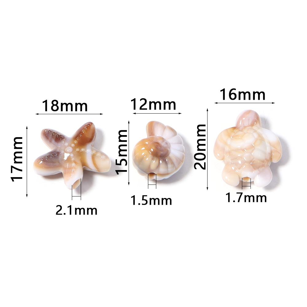50pcs/lot Ocean Animal Acrylic Beads Turtle Starfish Conch Beads Beige Loose Beads For Jewelry Making DIY Bracelet Accessories