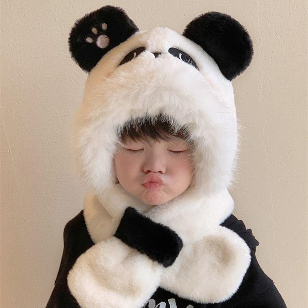 Soft Bear Ear Hat Warm Panda Neckerchief Fashion Panda Plush Scarf  Winter