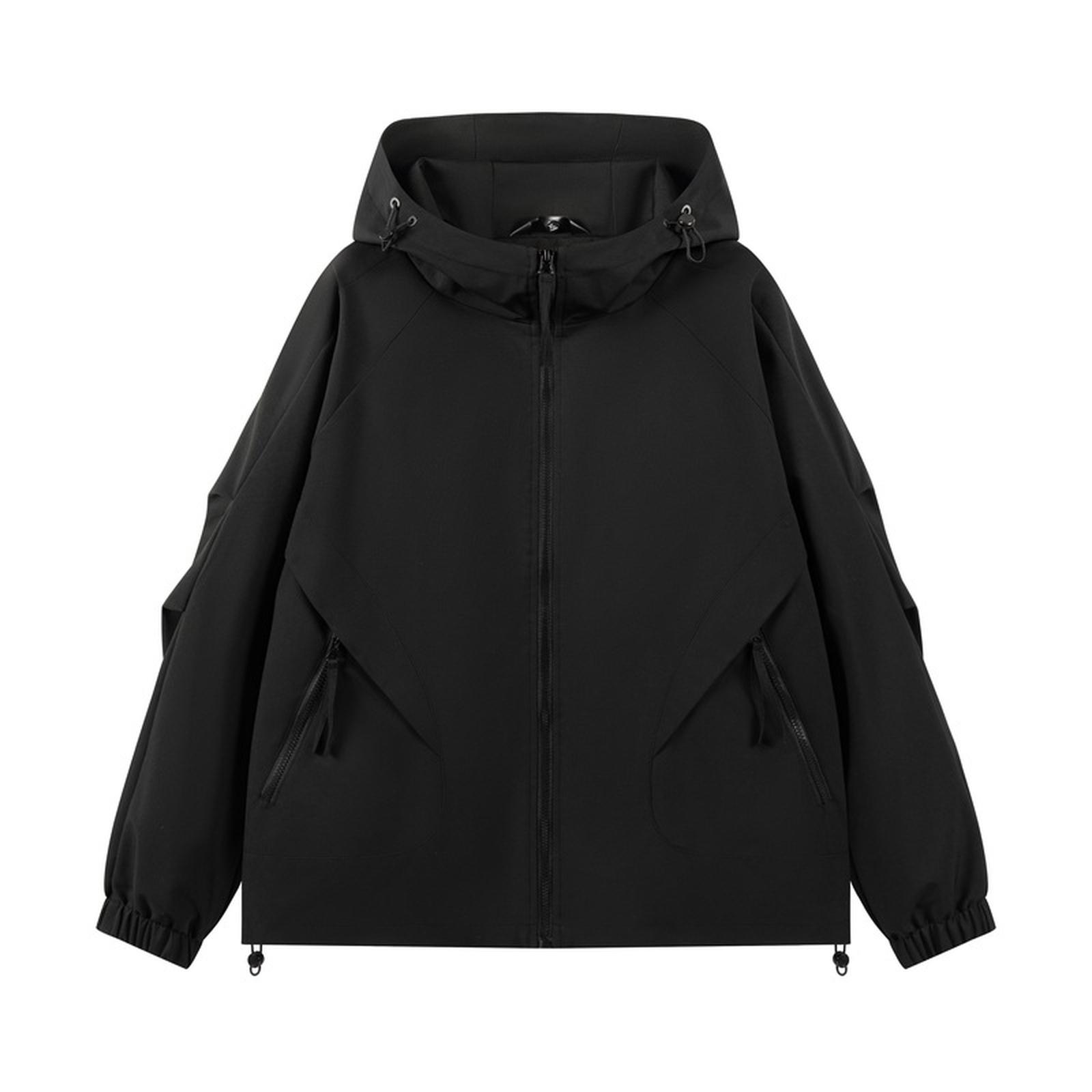 

Мужская водонепроницаемая универсальная куртка с капюшоном, свободная повседневная уличная ветровка XL чёрный