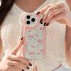 Pink Bow Cherry Heart Contrast Phone Case for iPhone 17 16 15 14 13 12 11 Pro Max Plus Wavy Edge Cute Cover