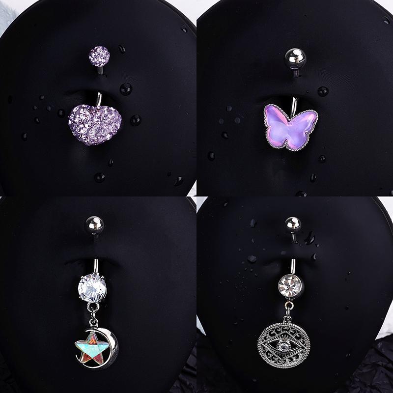 Sweet Heart Butterfly Navel Ring Zircon Belly Button Ring For Women Body Piercing Decoration Vacation Leisure Beach Jewelry Gift