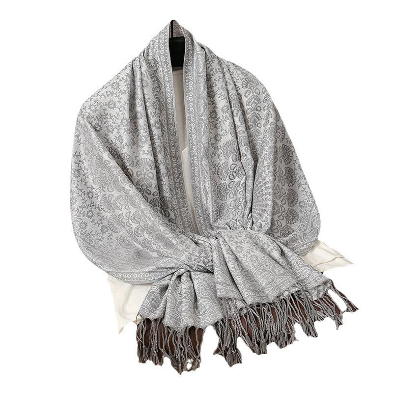 Ethnic Style Scarf Shawl Winter Imitation Cashmere Warm Fringed Jacquard Extra Long Air Conditioner Shawl Women'S Scarf