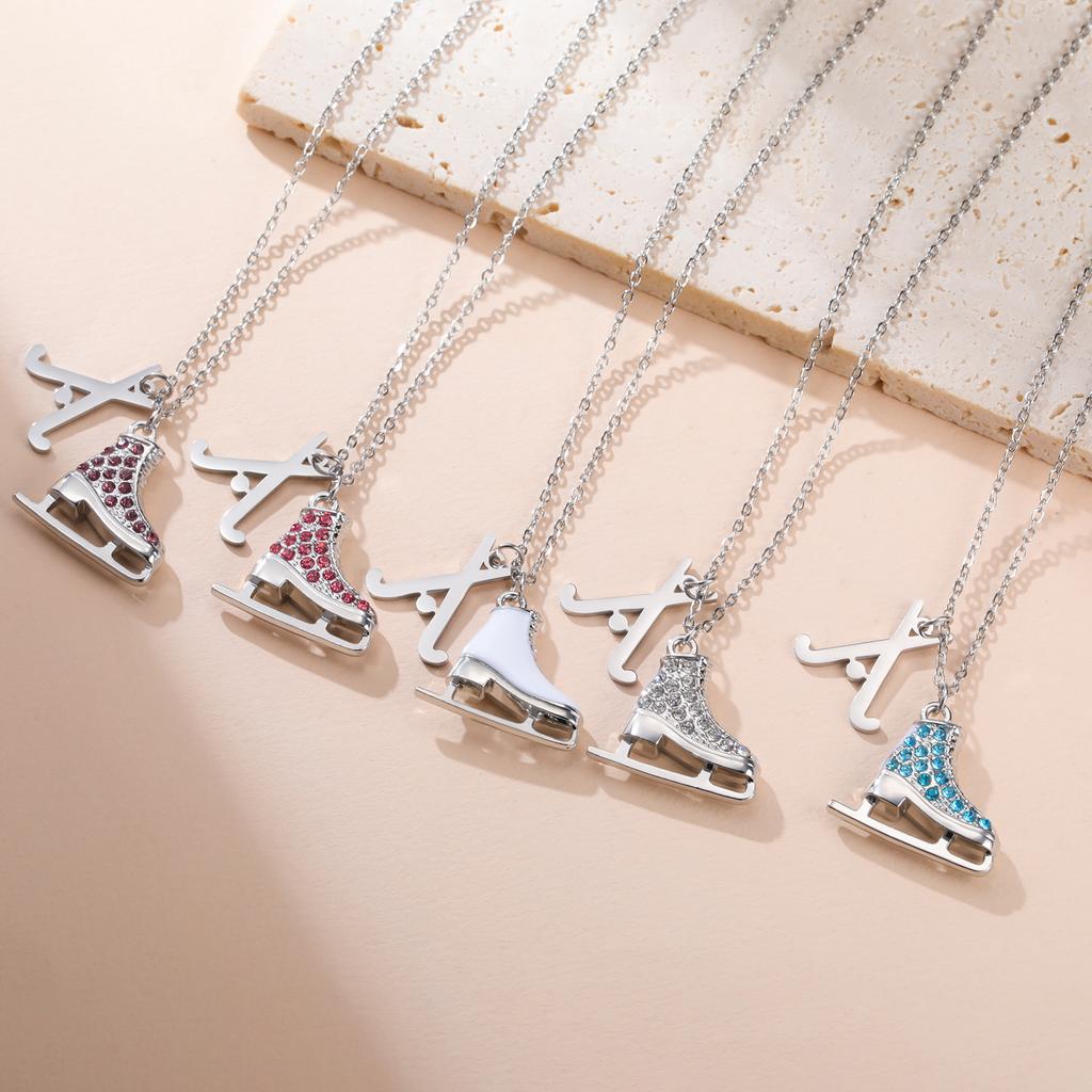 My Shape Colorful Rhinestone Ice Skate Shoes Pendant Necklace Hockey Charm Chains For Women Sports Fan Birthday Jewelry Gift