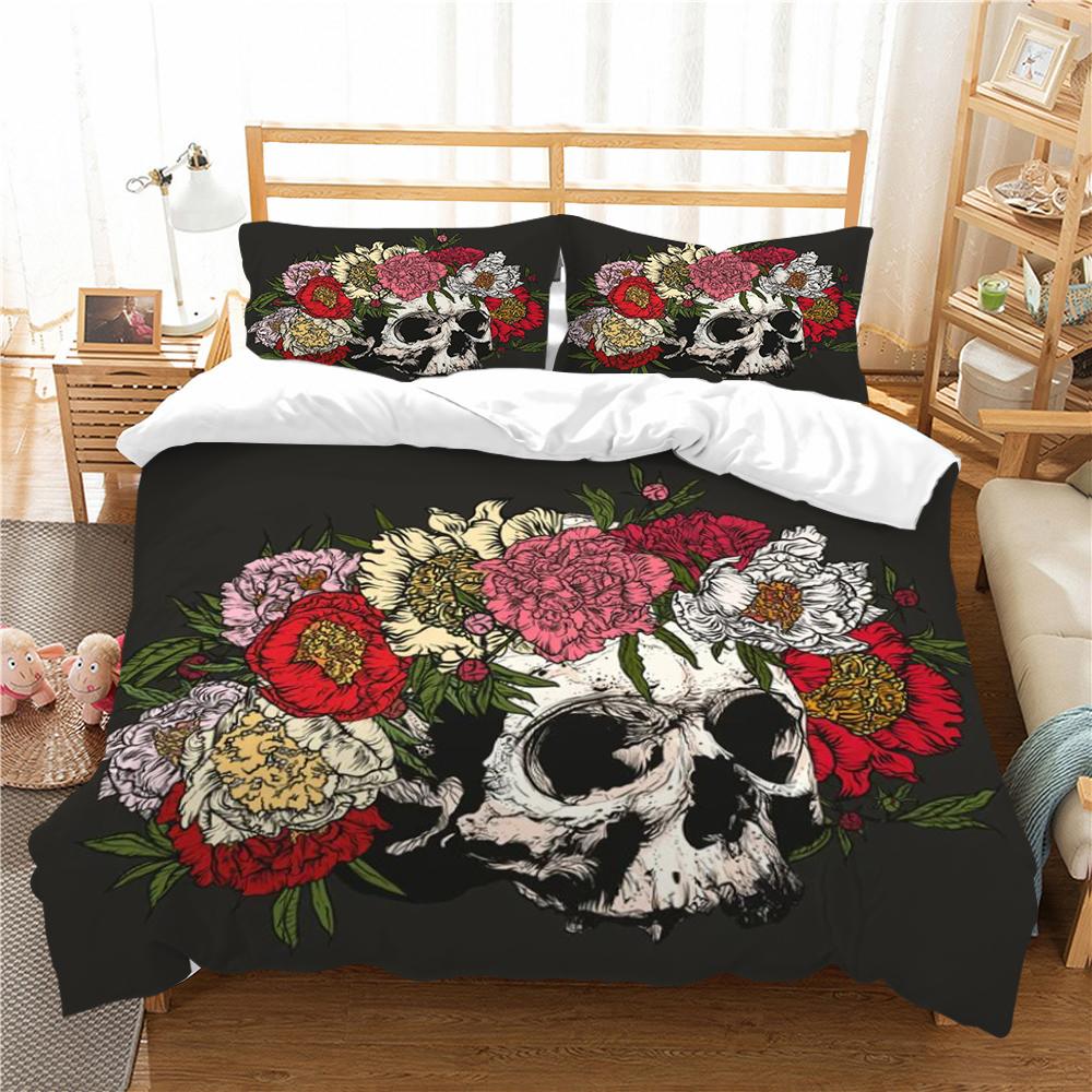 Duvet Cover Skull Print Bedding Set Cover Aesthetic Bedding Suit Children Home Bed Clothes Single Double Size Bed Set