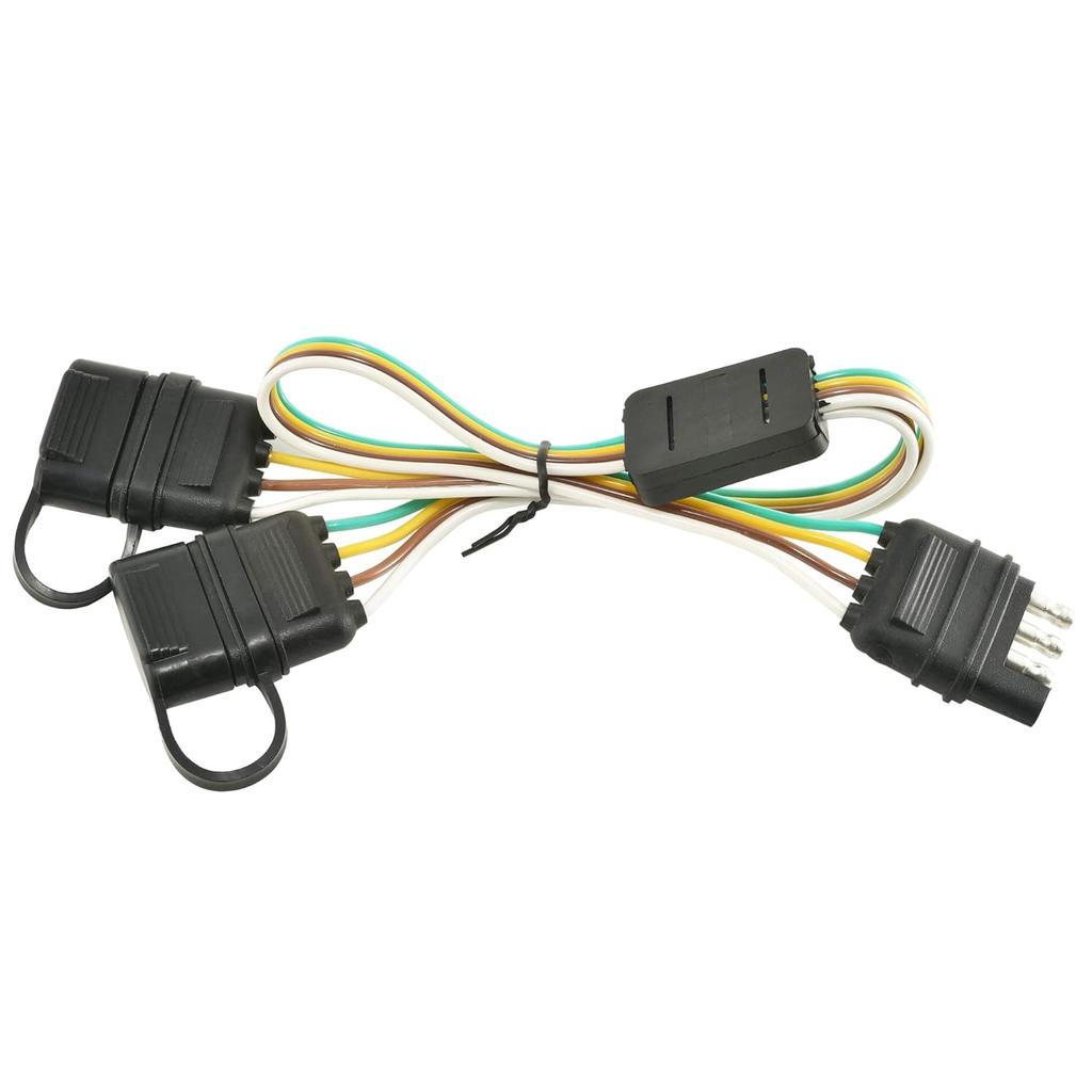 Oyviny 4 Pin Flat Y-Splitter Plug Adapter With 17.5 Inch Trailer Extension Harness For LED Tailgate Light Bar And Trailer Lights Pure Copper Wires