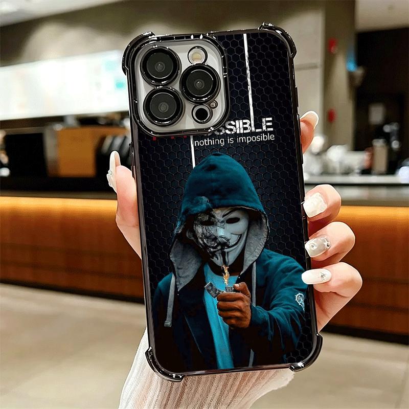Anonymous V Mask Plating Phone Case For Iphone 16 17 Pro Max Air 16E 14 15 Plus 12 13 Mini Anti-Fall Airabag Cover