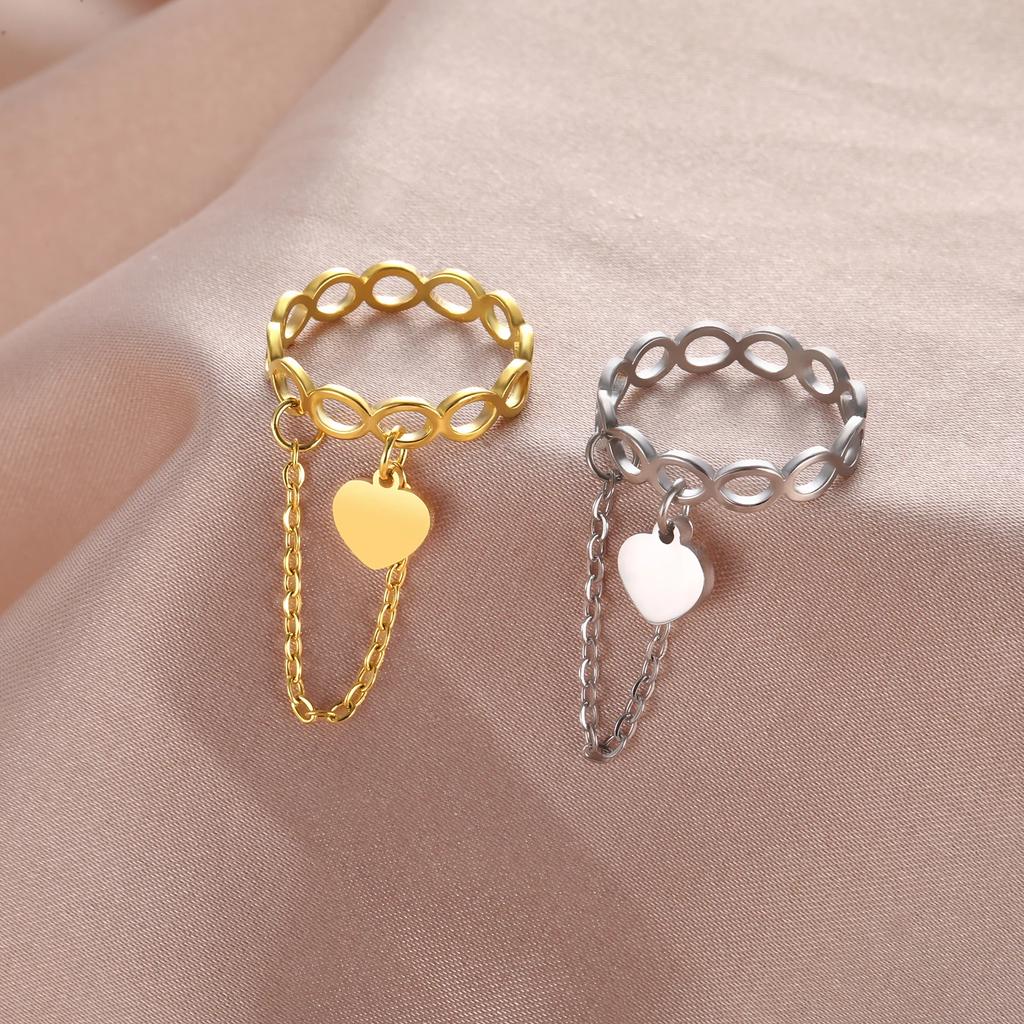 Teamer Infinity Rings with Zircon Pendant Tassel Chain Women Stainless Steel Geometric Rings Couple Jewelry Gift Wholesale