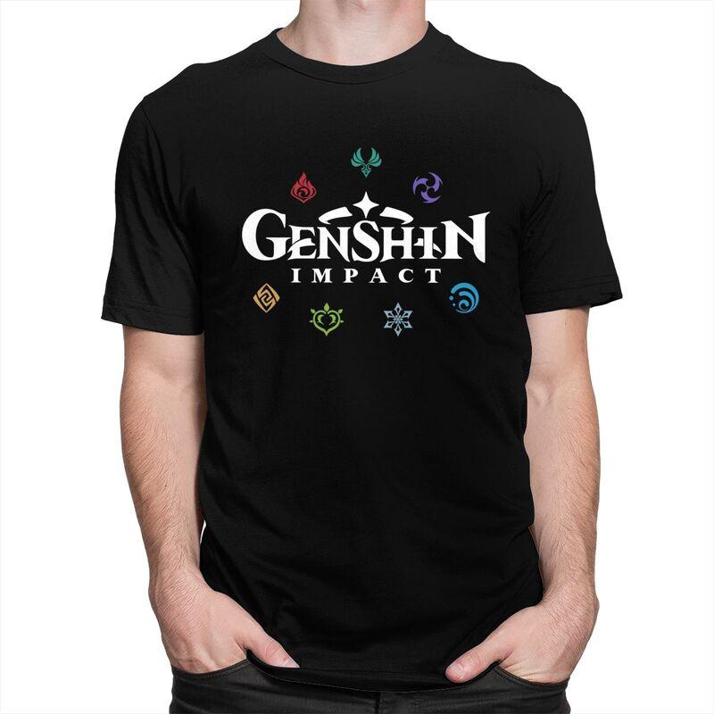 Custom Genshin Impact Elements Tshirt for Men Short Sleeve Leisure T Shirt Game Anime Tshirts Loose Fit Pure Cotton Tees Gift