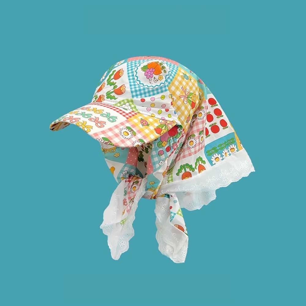 Rural Style Headscarf Baseball Hat Floral Triangle Headscarf Hat Strappy Bandana Cap  Summer Outing