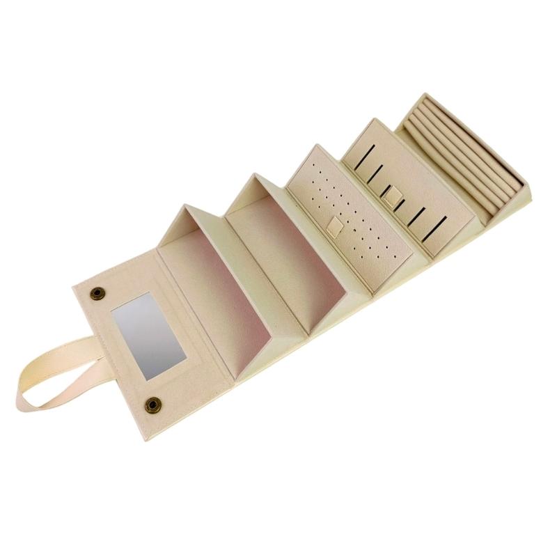 

PU Leather Travel Jewelry Box Eyewear Holder For Earrings Necklaces Foldable Designs Mirror Included 1