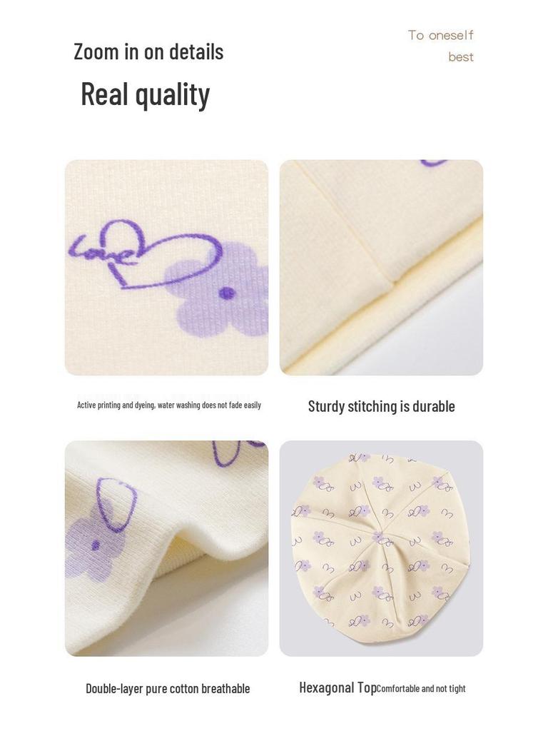 Windproof Double-Layer Postpartum Maternity Hat - Pure Cotton, High Elastic, Hexagonal Design.