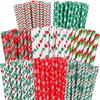 25-100Pcs Christmas Kraft Paper Straw Colorful Print Disposable Paper Drinking Straws Xmas New Year Party Home Decor Supplies