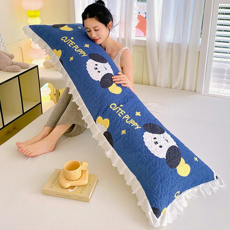 Skin Friendly and Breathable Four Season Cotton Lace Double Pillowcase for Couples Thick and Long Pillow Core Home Bedside Backrest Bedclothes