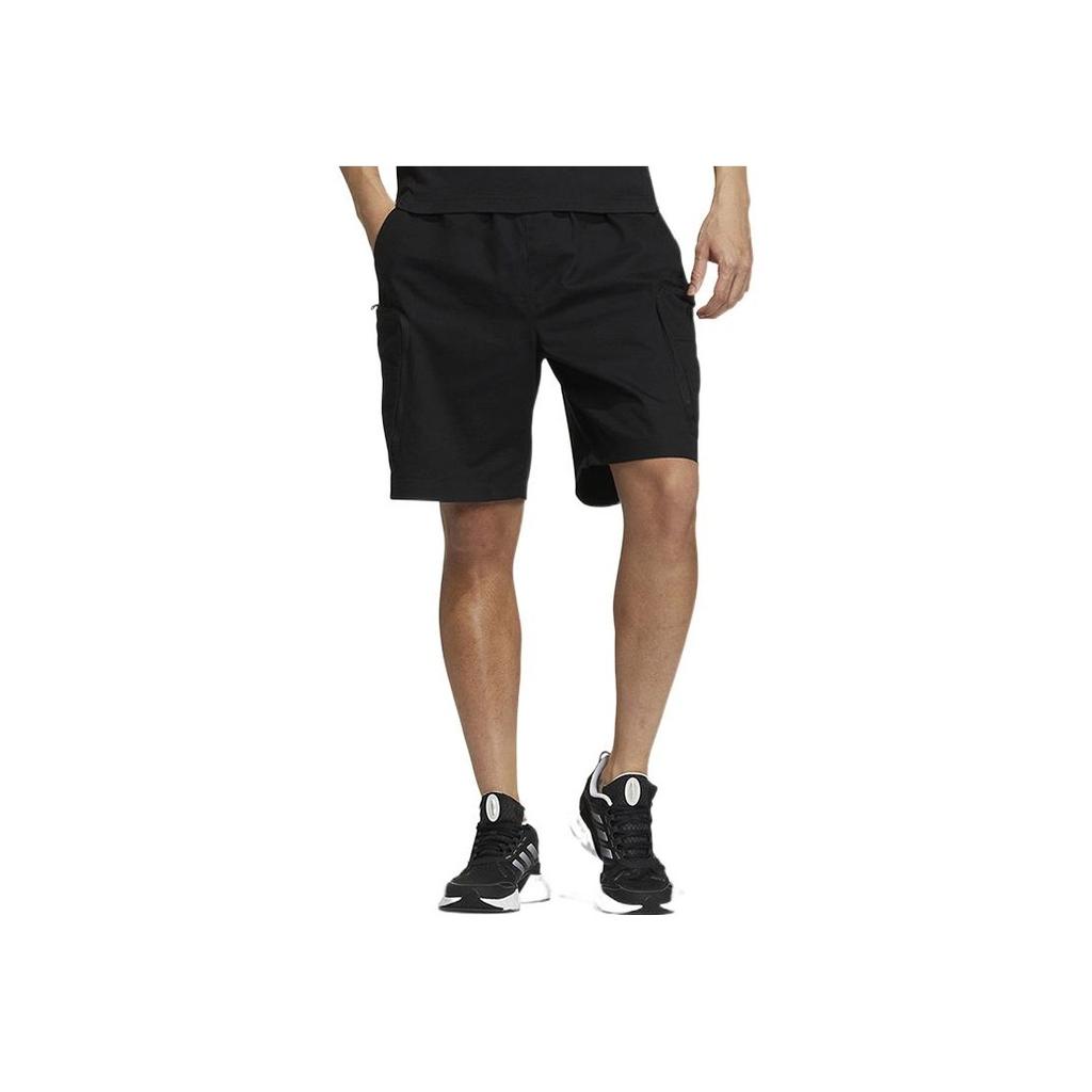 Adidas Solid Color Logo Print Casual Straight-Leg Shorts Men Bottoms Black HM2984
