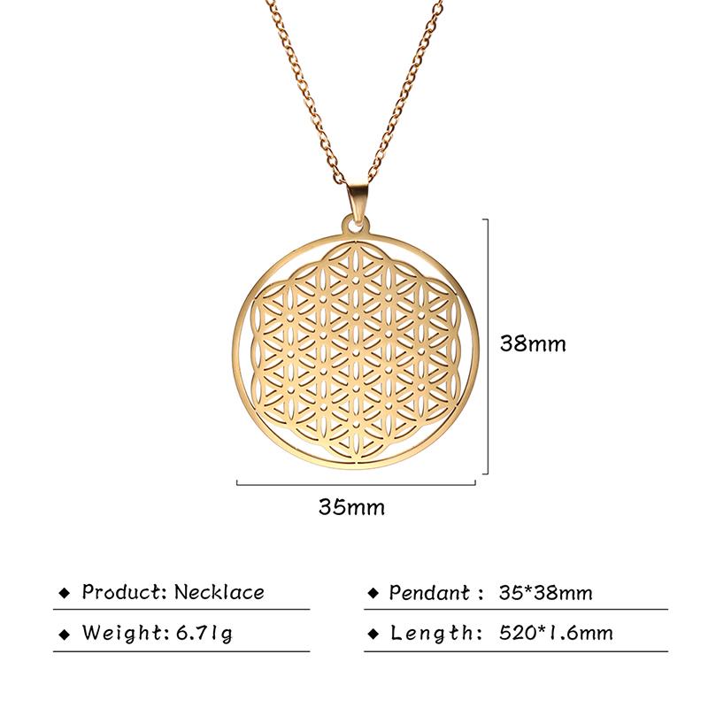 Flower of Life Sacred Geometry Necklace Stainless Steel Mandala Neck Chain Women Men Viking Vintage Universal Spiritual Jewelry