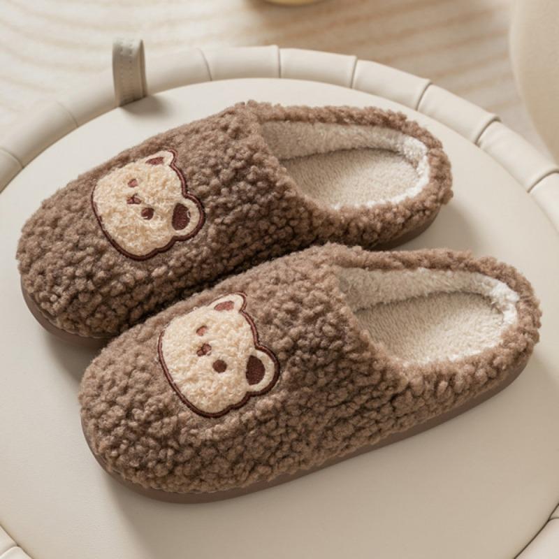 Cute cotton slippers women's winter indoor home thick bottom velvet warm couple plush cartoon lamb cotton drag men
