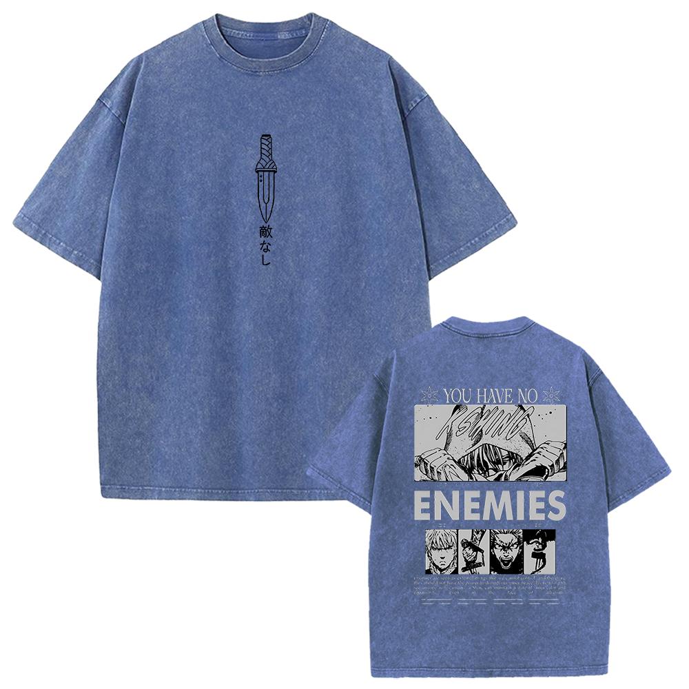 Manga VINLAND SAGA ENEMIES Tshirt For Mens Womens Clothing Vintage Washed Oversized T Shirt Summer Cotton Short Sleeve Tees